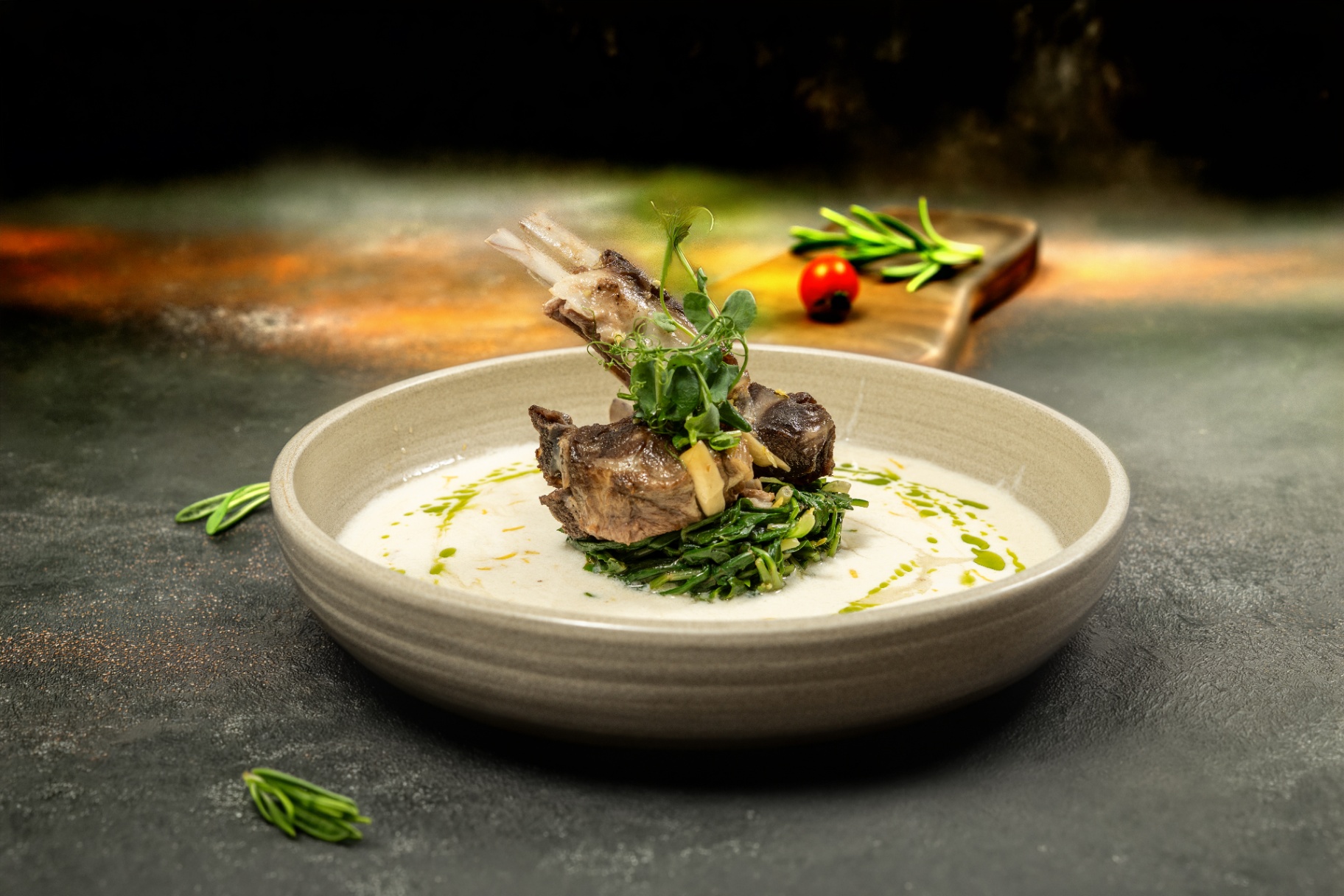 Lamb chop on yogurt sauce