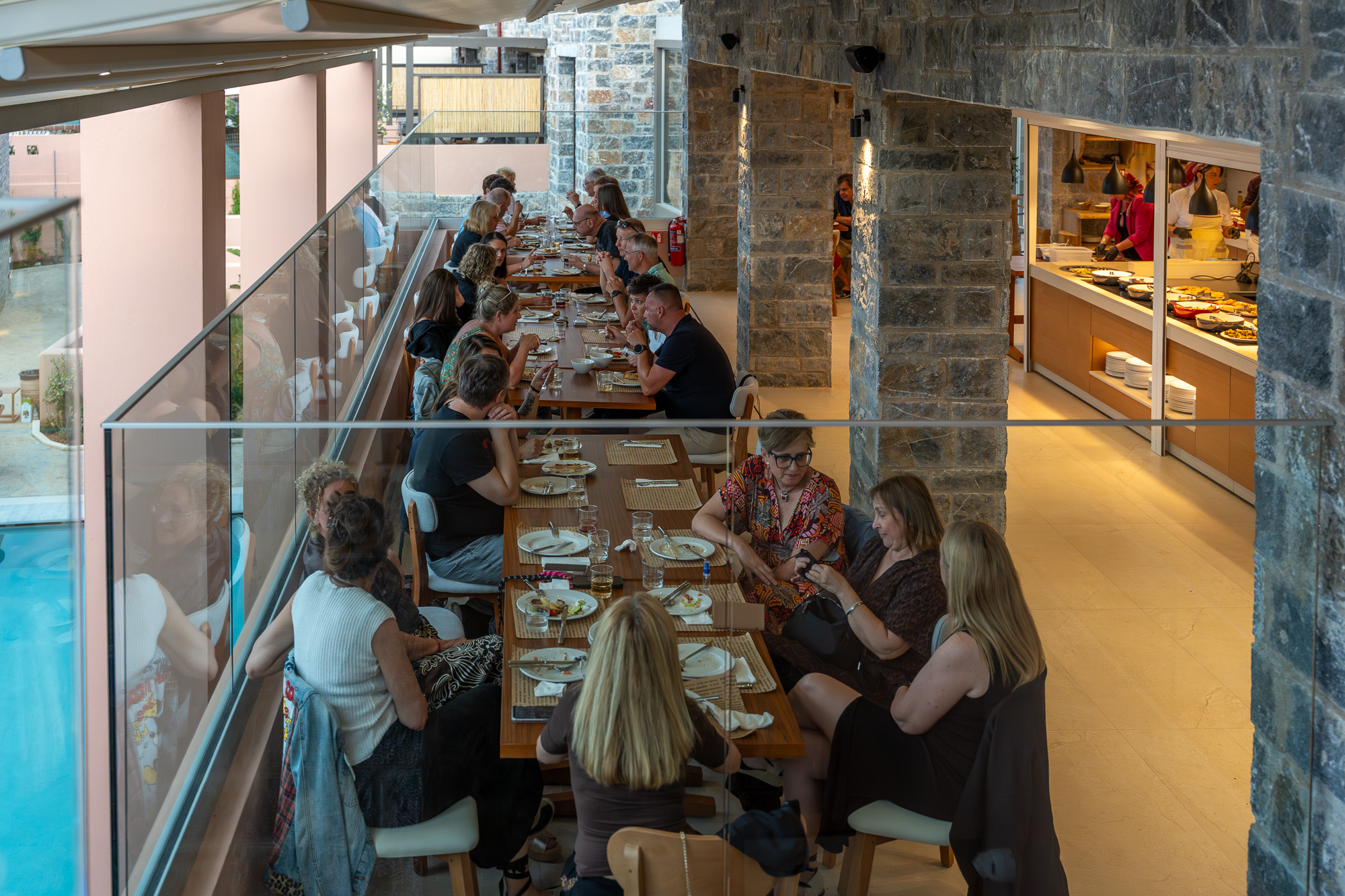 Long communal dining table
