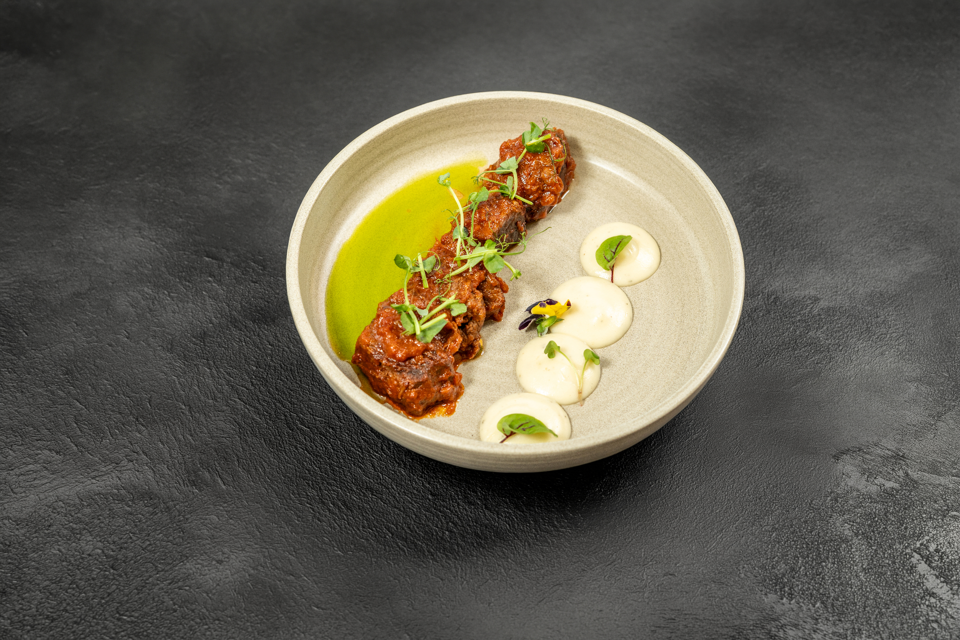 Beef stifado with potato purée